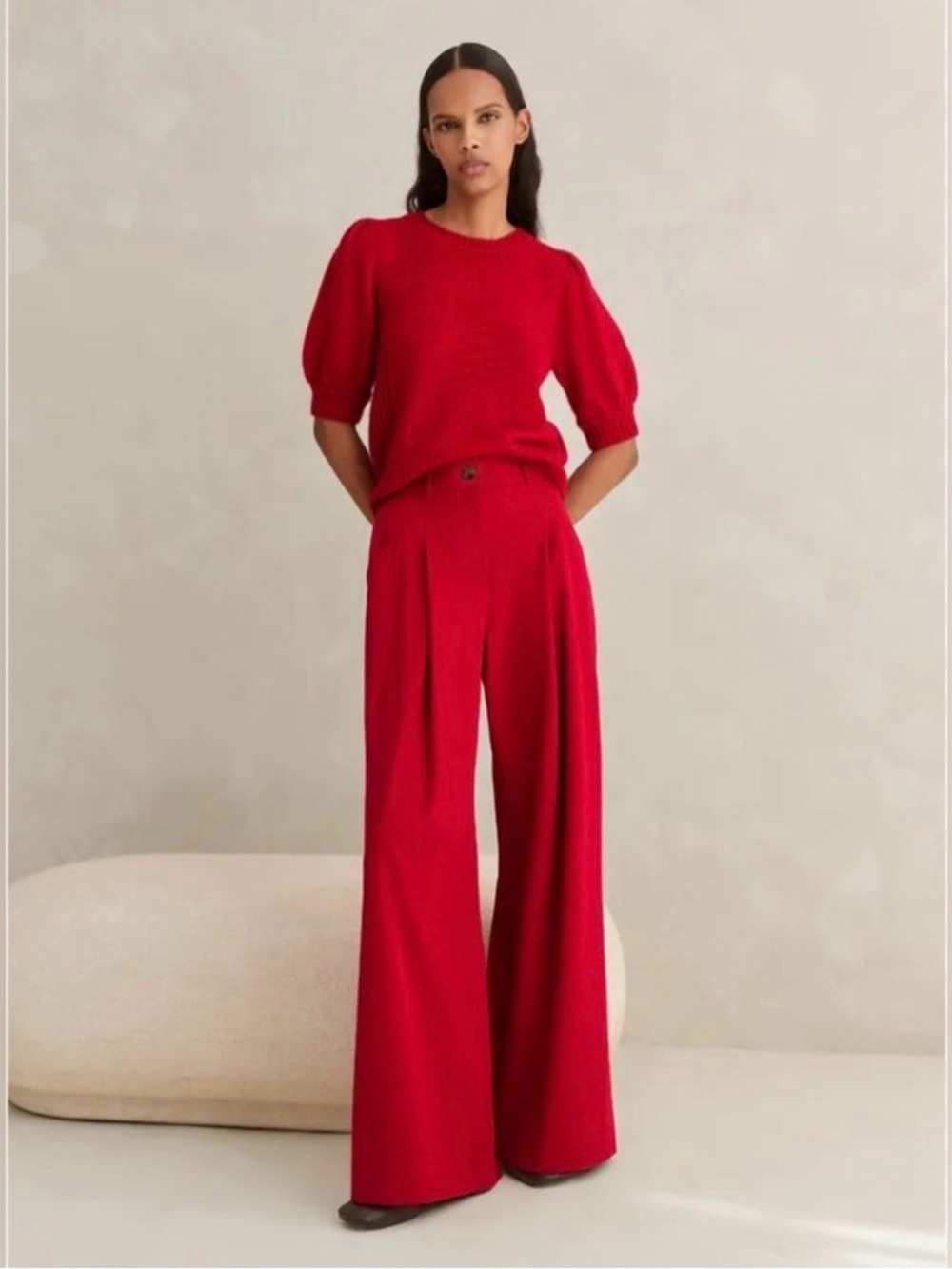 ME+EM Vibrant Red Wide-Leg Pants